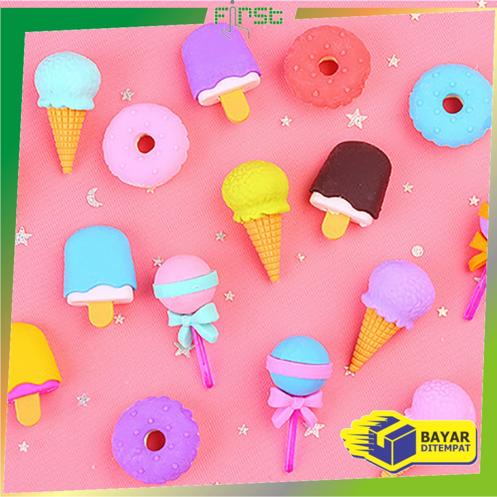 FH-A53 Penghapus Pensil Set 4IN1 Motif Lolipop / Alat Tulis Penghapus Lucu Isi 4pcs Karakter Donat Eraser Ice Cream Import