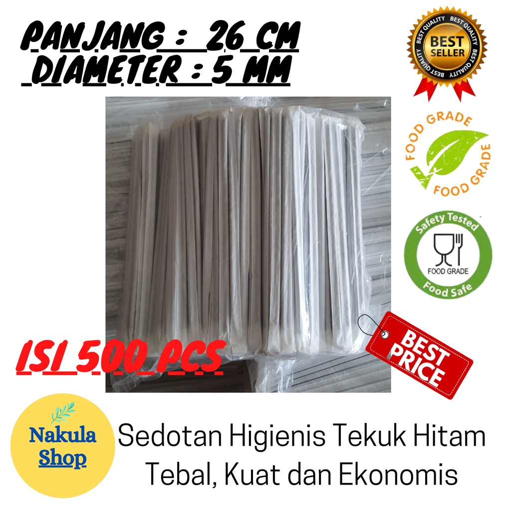 Sedotan Plastik Tekuk Hitam / Sedotan Higienis Steril Bungkus Kertas