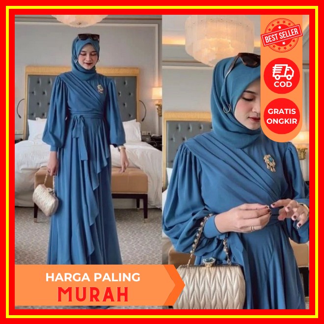 Baju Gamis Wanita Remaja Modern Pesta Lebaran Terbaru 2023 Set Cardi Habibah Model Elegan Tren Kekin