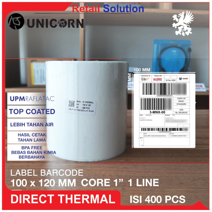 

Terlaris Stiker Label Barcode Thermal 100X120 Mm / 100 X 120 Mm / 100X120Mm