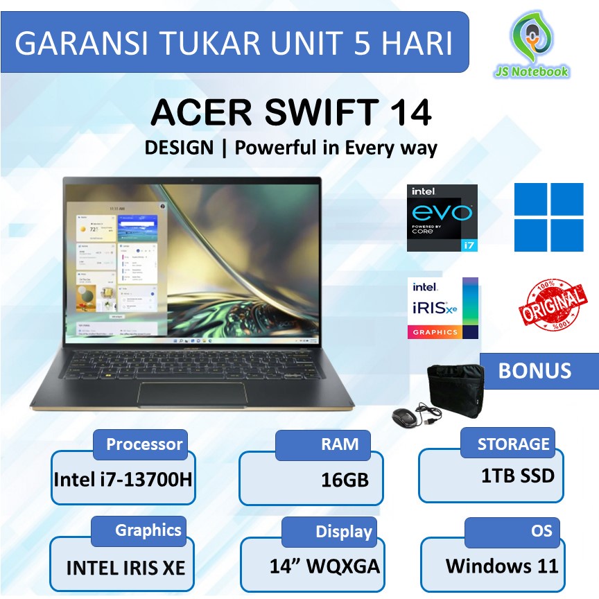 LAPTOP ACER SWIFT 14 SF14-71T i7 13700H 16GB 1TB SSD WIN11 14"WQXGA