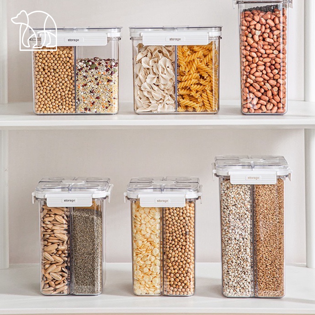 【IKONE】MIMI Kotak Toples Penyimpanan Makanan 2 in 1 Design Snack 4 in 1Kedap udara Food Storage Serbaguna Toples Penyimpanan Makanan Cereal Kacang Biji-Bijian Serbaguna Ukuran Besar Tumpuk