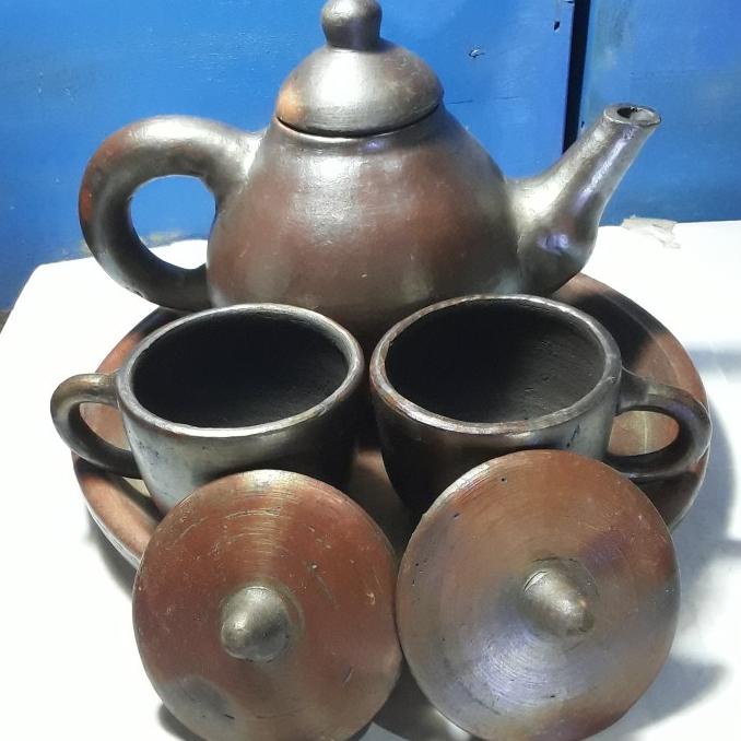 ------] Set Teko polos Teh Poci 2 cangkir gerabah tanah liat