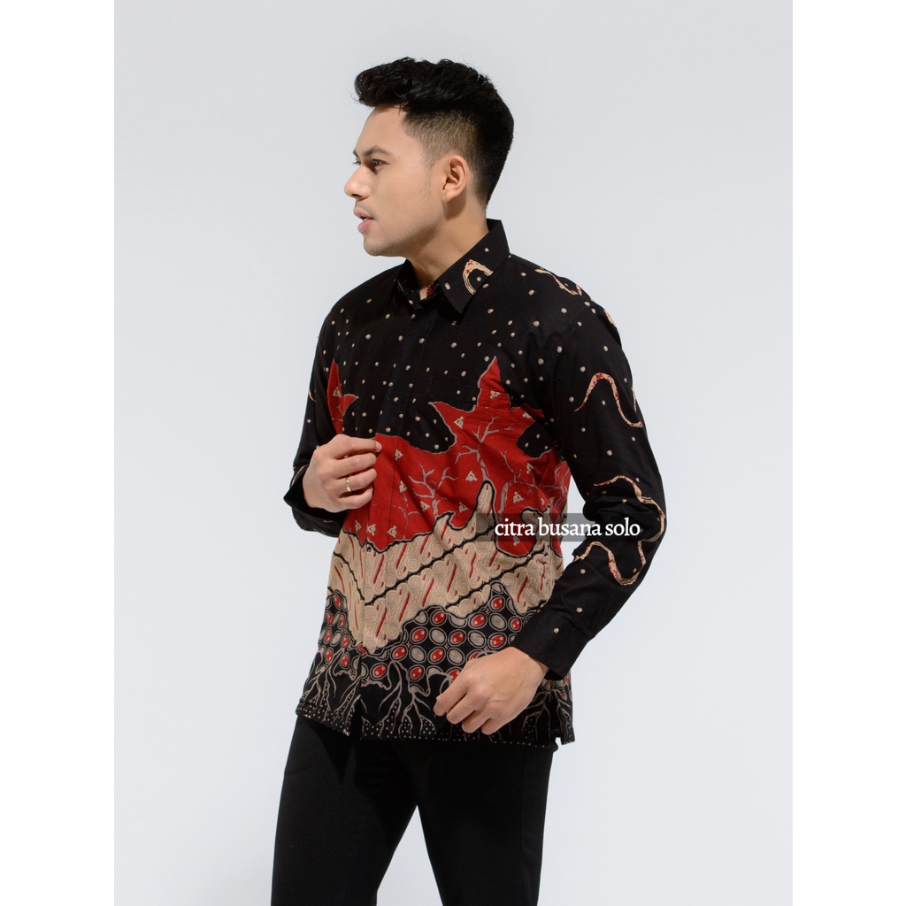 EMILIO MERAH Kemeja Batik Pria Full Furing Bahan Katun Sragenan