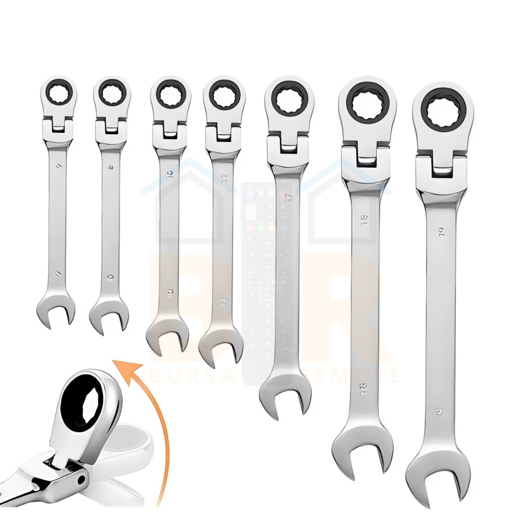 Kunci Ring Pas Flexible Ratchet 2In1 Bolak Balik Double Open End Wrench 8MM - 17MM