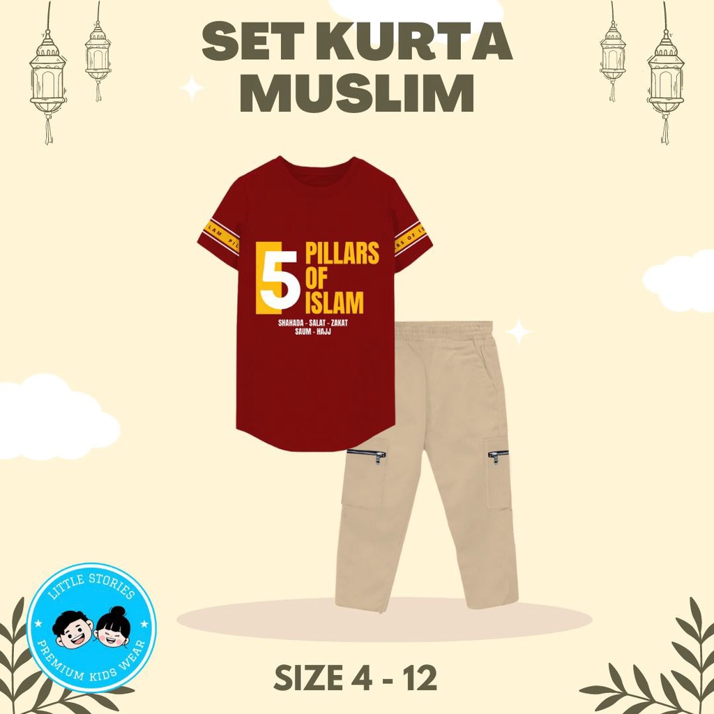 Set Kurta Muslim Little Stories Anak Laki Laki - Koko Setelan Celana Panjang Lakilaki - Baju Cowok Baju Pendek Usia 4 Sampai 12 Tahun