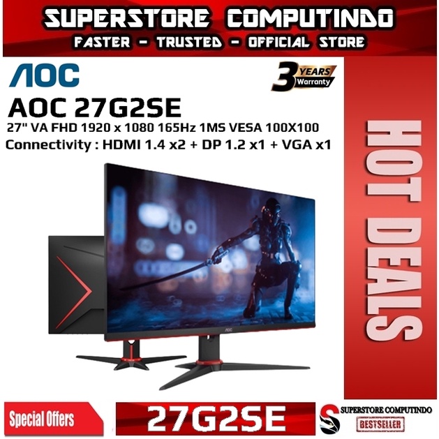 Monitor LED AOC 27G2SE 27&quot; VA 165Hz 1080p VGA HDMI DP VESA 100x100mm