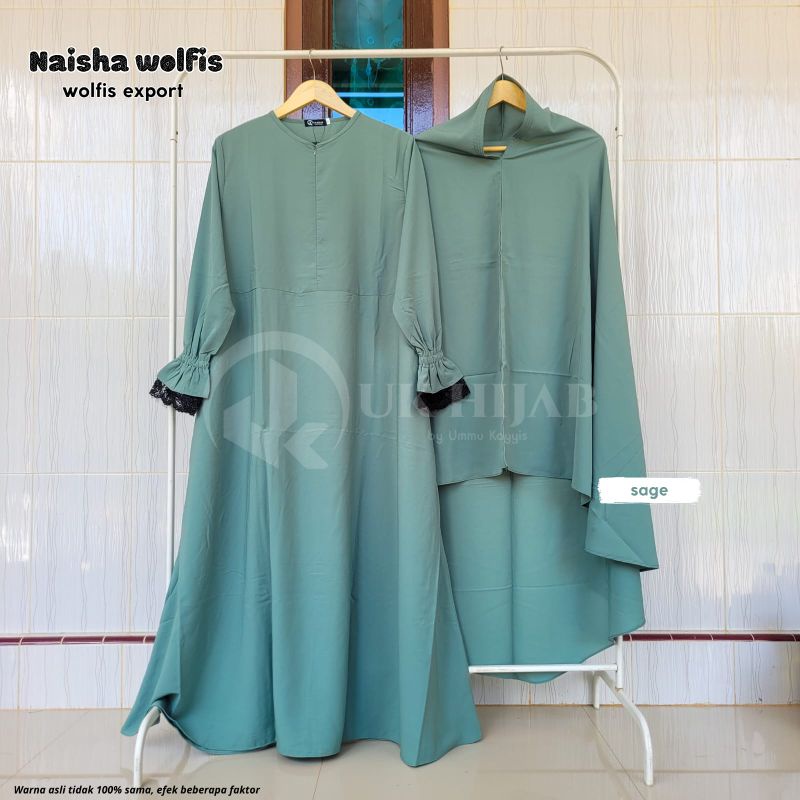 Gamis Syar'i Set free cadar  Naisha Wolfis export ori by uk hijab / gamis murah