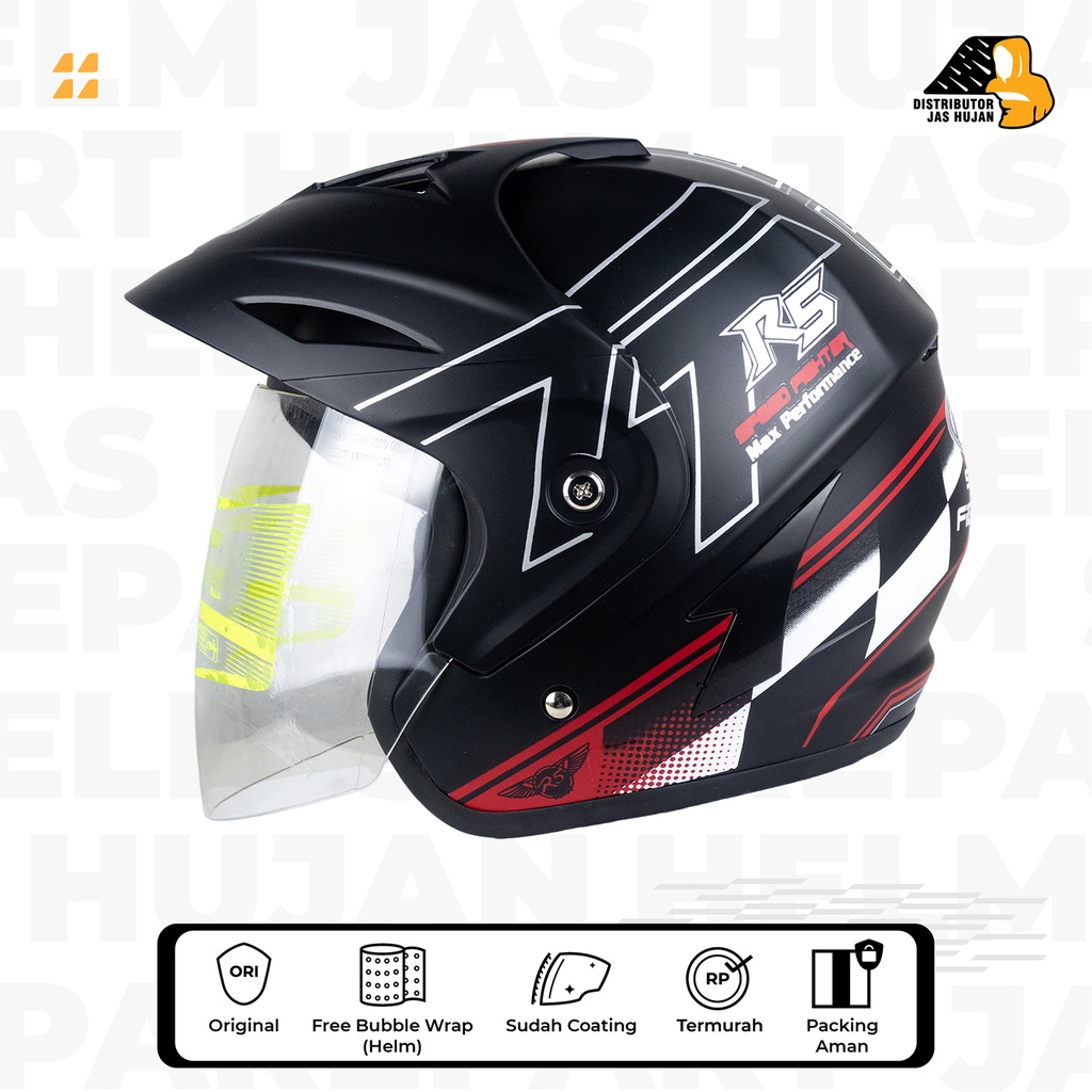 Helm Ukuran Besar XL XXL Motif T5 Black Red Doff