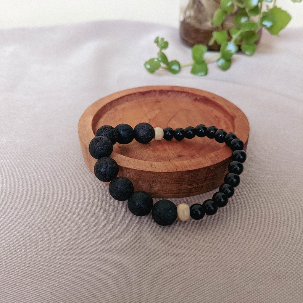 Gelang Batu Alam Lava Rock Kayu Arometrapi Diffuser Essential Oil