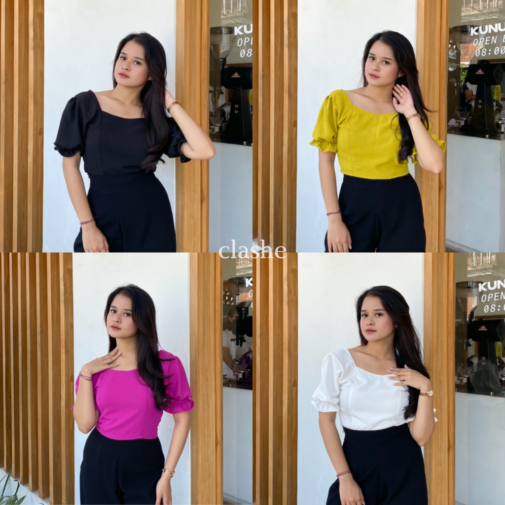 Baju Blouse Wanita Atasan Lengan Pendek Crinkle Airflow Anti Lecek Korean Style Kekinian Terbaru Ootd Leony Top by Clashe