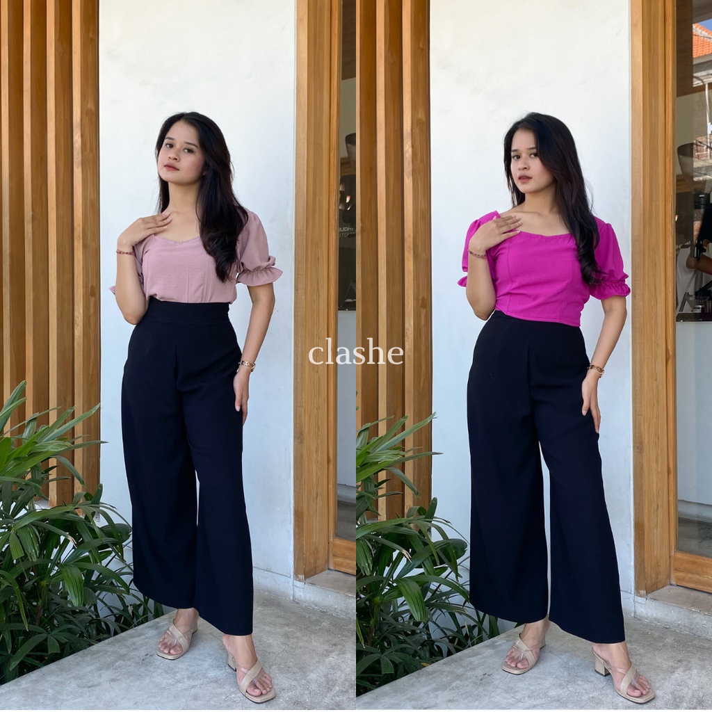 Baju Blouse Wanita Atasan Lengan Pendek Crinkle Airflow Anti Lecek Korean Style Kekinian Terbaru Ootd Leony Top by Clashe