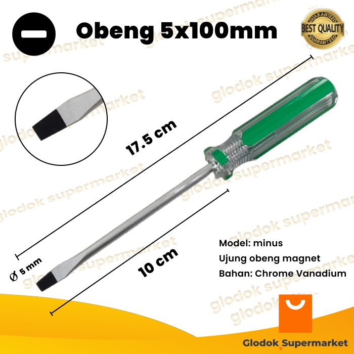 Obeng Minus 4 inch Diameter 5mm Panjang Besi 10cm Magnet