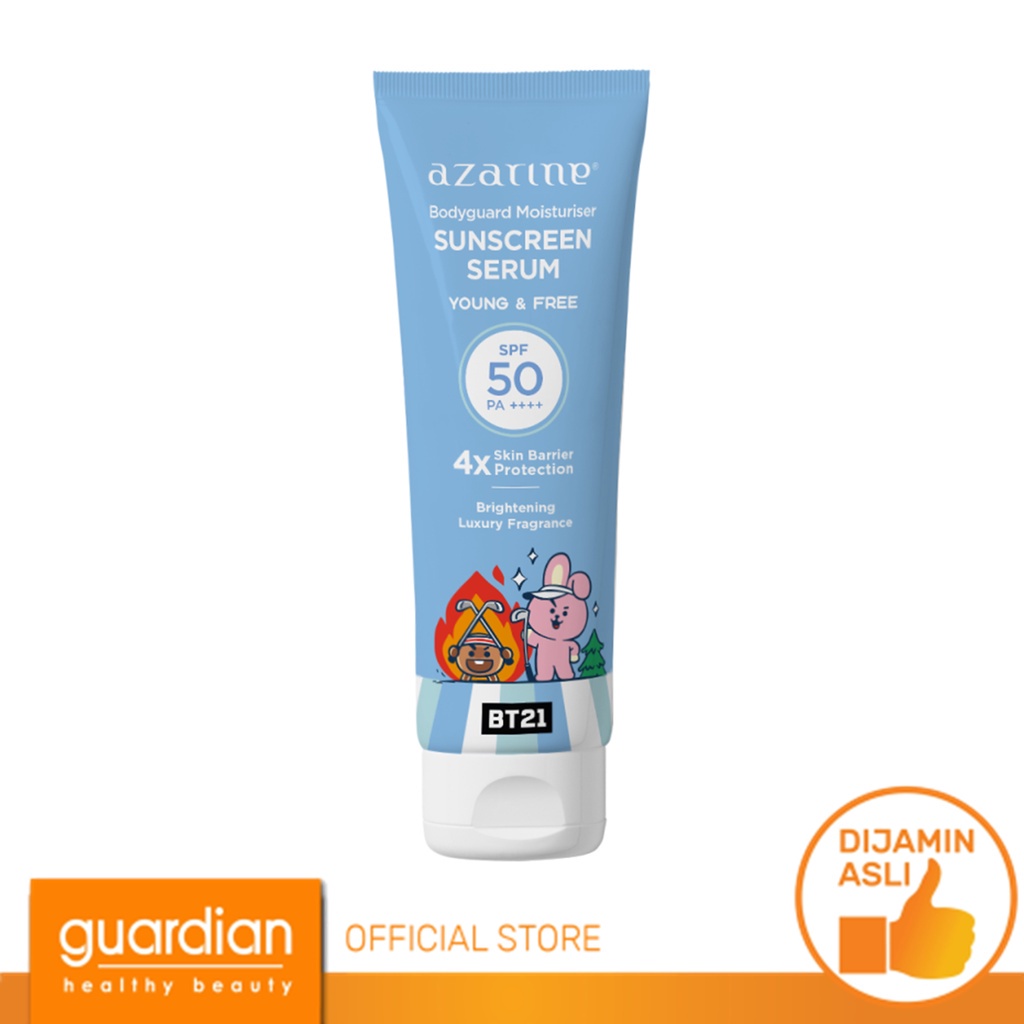 	 [AZARINE x BT21] Body Guard Moisturizer Sunscreen Serum SPF50 PA++++ - Young & Free / sunblock badan mengandung parfum powdery casual tahan lama, melindungi dari sinar UV matahari 100ml	