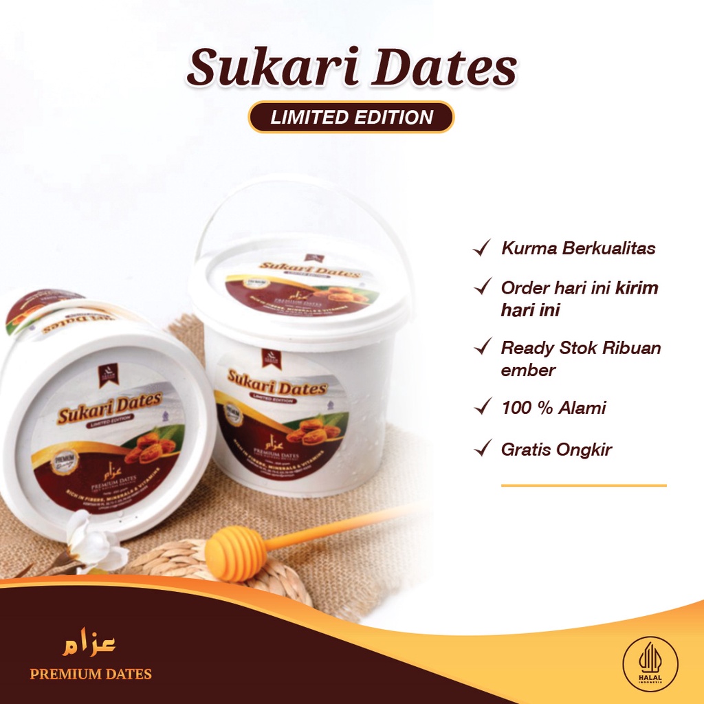 Kurma Sukari Ember 850gr - Sukari Al qosim Azzam Kualitas Premium - Sukkari Sukkary Sukary