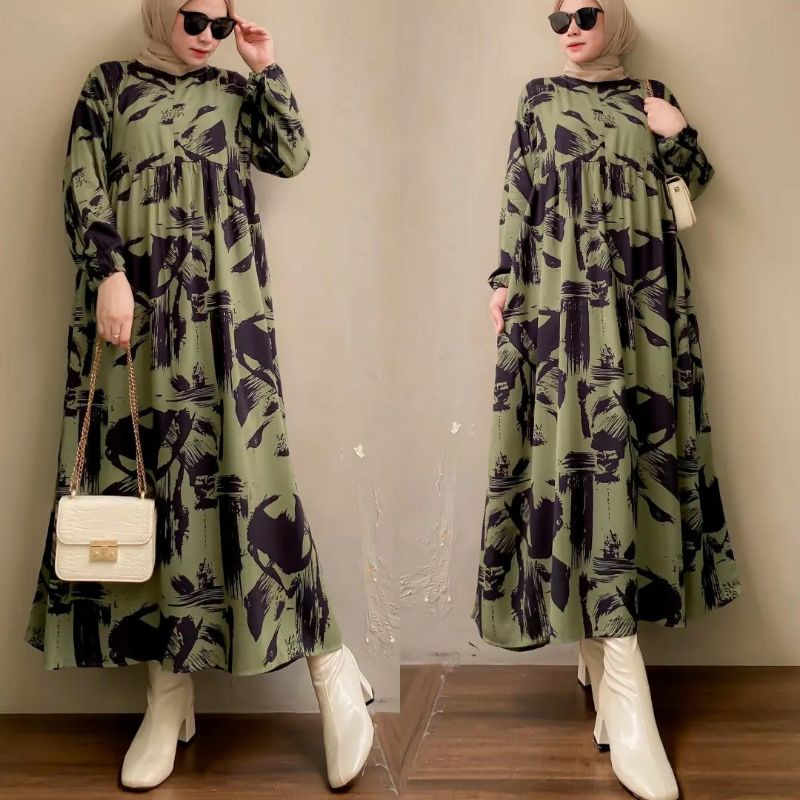 Midi Dress Jumbo Rayon Viscose Busui Resleting Depan