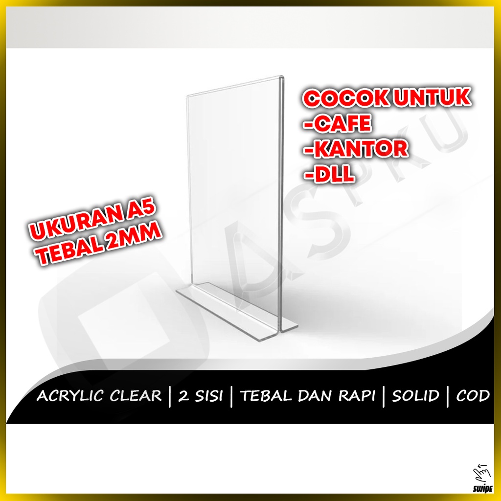 

Akrilik Tegak A5 Model T Acrylic Clear Papan Kartu Bisnis Transparan Meja Aksesoris Kantor