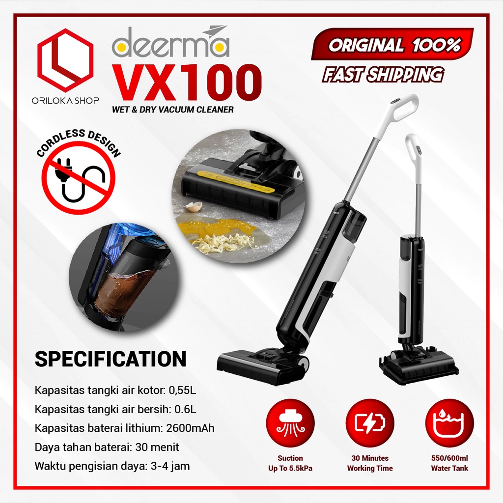 Deerma VX100 Smart Vacuum Cleaner 2in1 Wet and Dry - Garansi Resmi