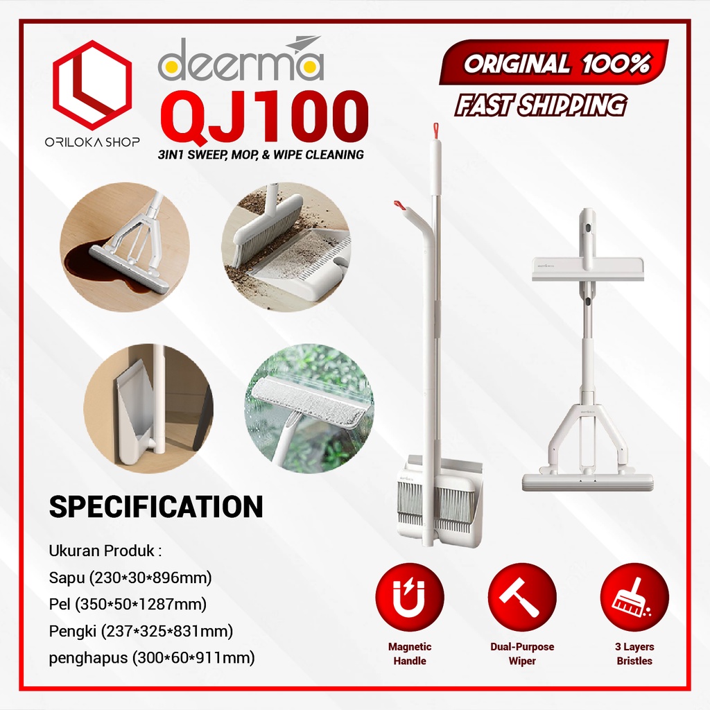 Deerma QJ100 3in1 Sweep and Mop Cleaning Kit - Garansi Resmi - Putih