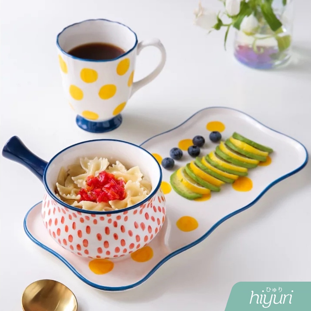 HIYURI Polkadot Breakfast Set / Piring Makan & Mangkuk Set Keramik