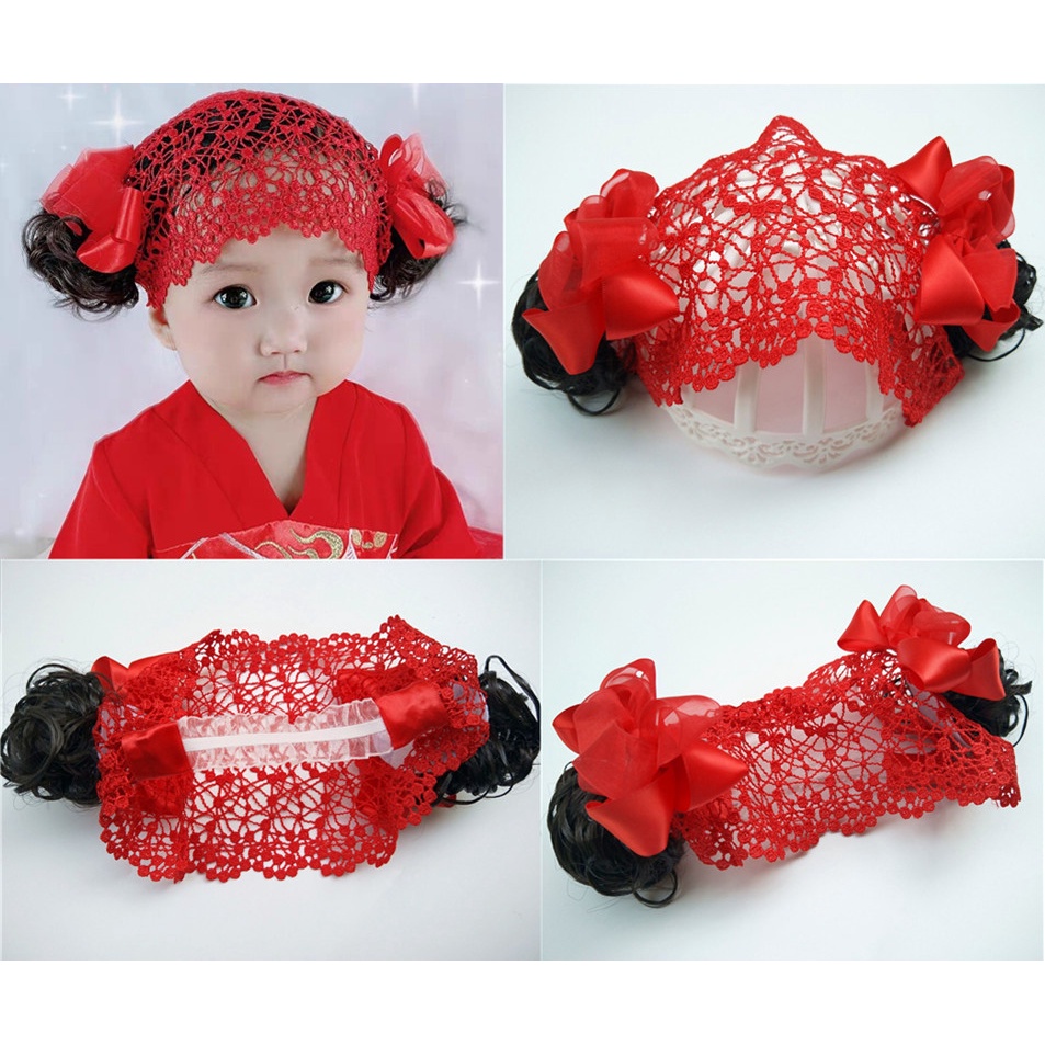 NEW Bandana bayi perempuan dengan poni curly wig premium