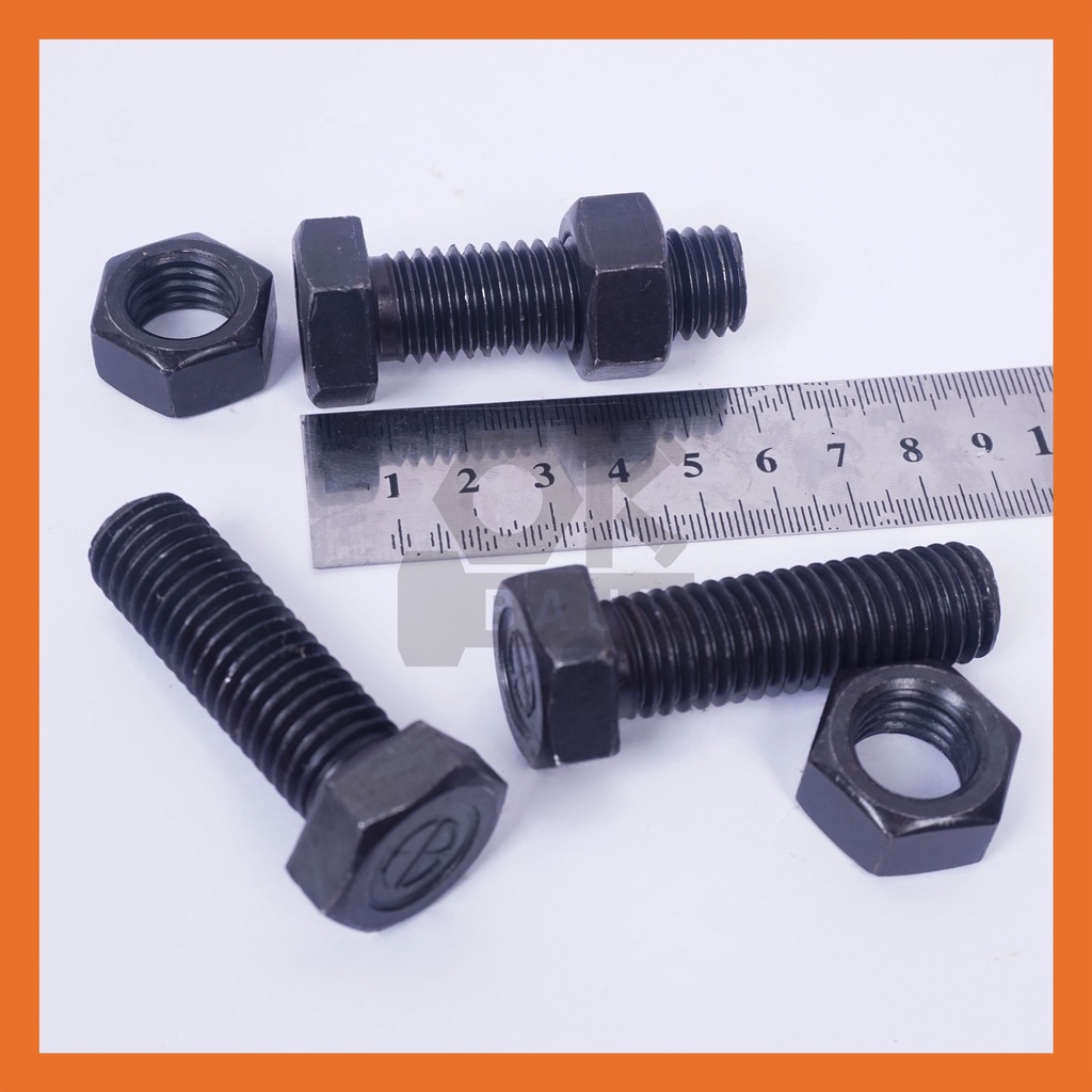B/N Baut Besi UNC + Mur Hitam 5/8" x 2" / Baut hitam / Baut besi hitam