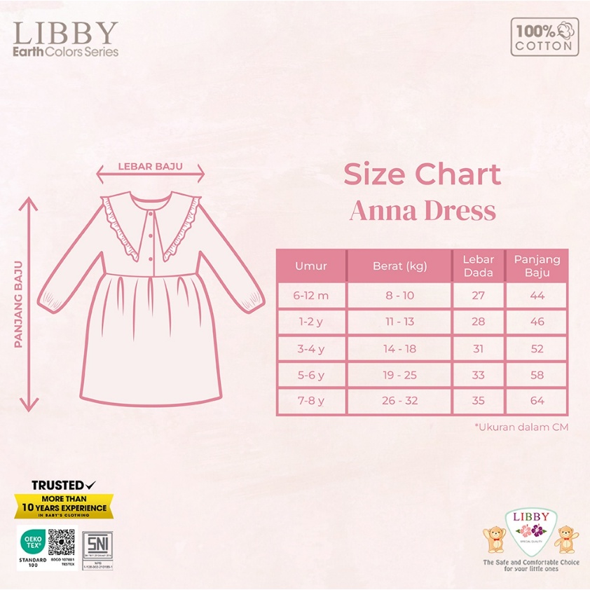 Libby Anna Dress 1-8 Tahun Dress Collar Ruffle Panjang Anak Perempuan Earth Series CBKS