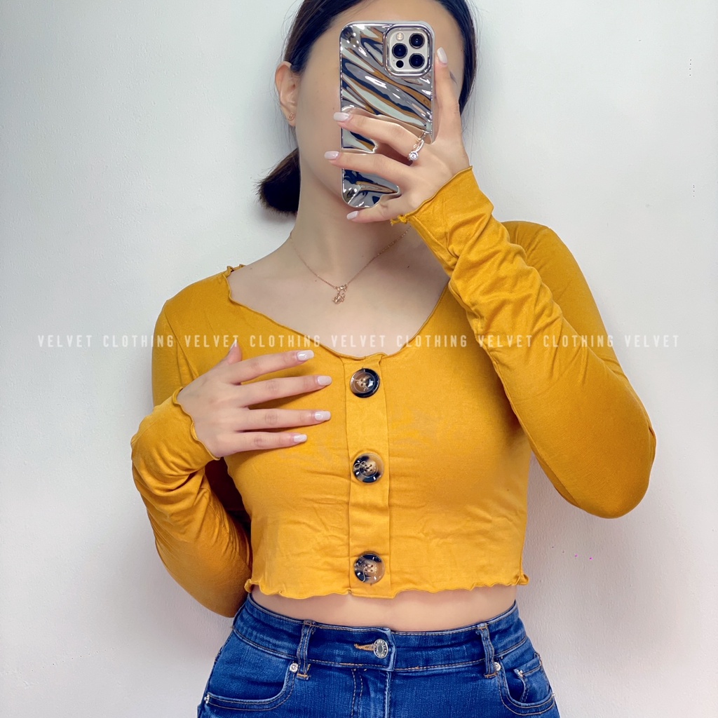 Crop Top Button Lengan Panjang / Crop top neci Long sleeve / Croptop Lengan Panjang Wanita 4241