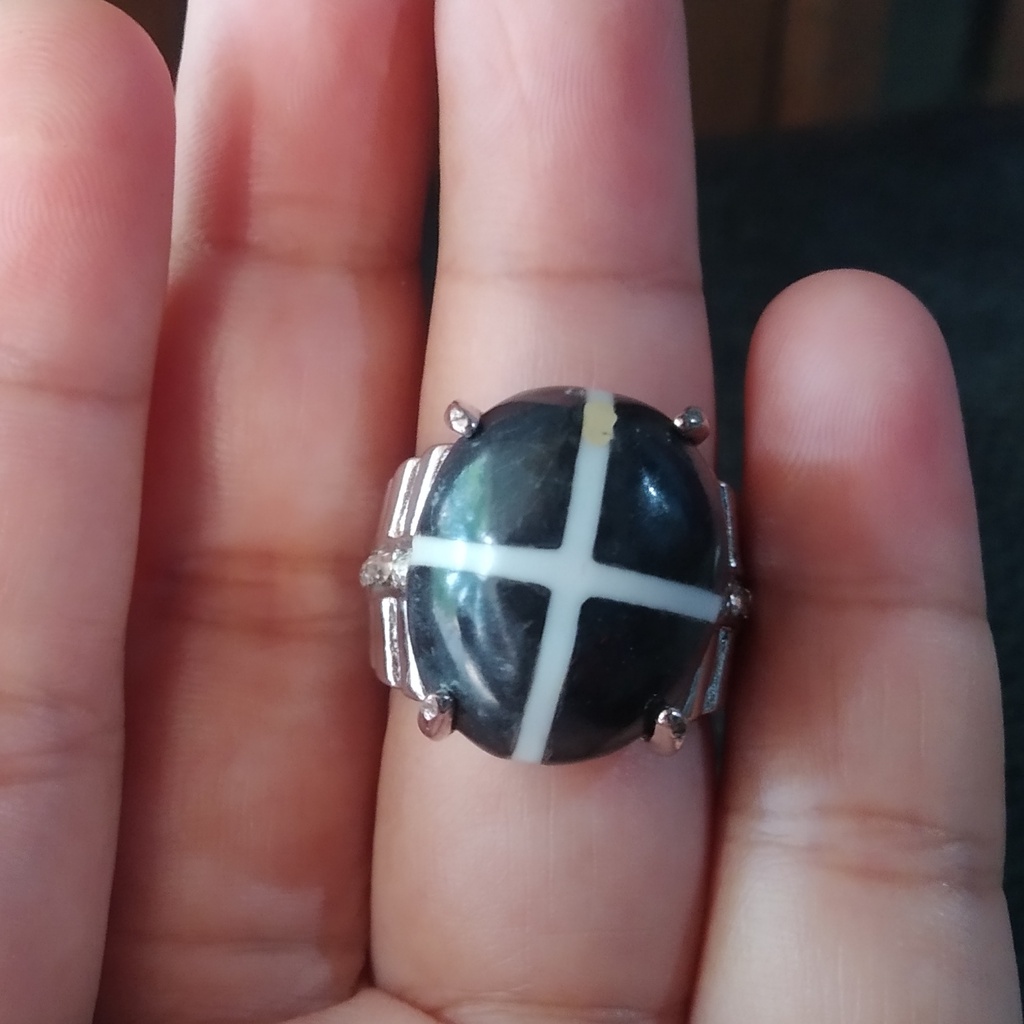 Cincin Batu Akik Motif Tapak Jalak Hitam Putih