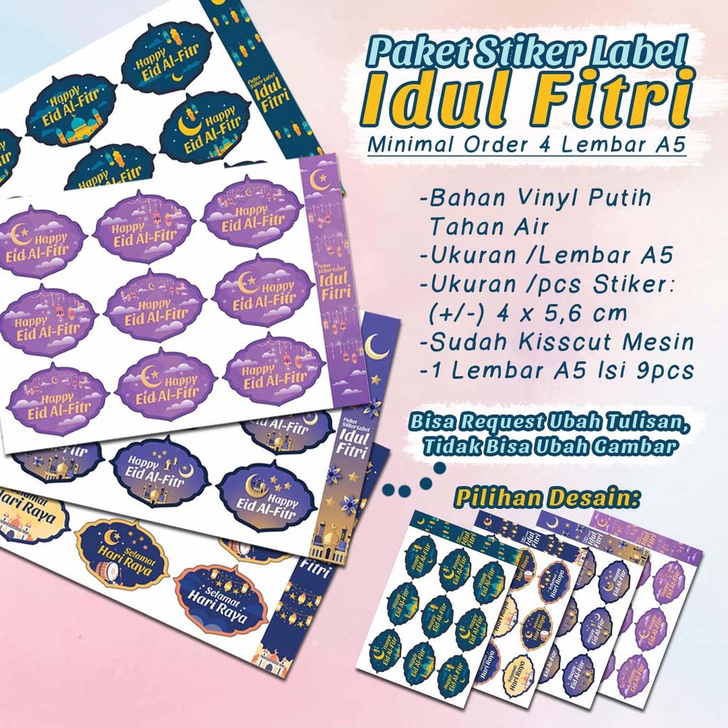 

Paket Stiker Label Idul Fitri - [HARGA /LEMBAR A5] - [MINIMAL ORDER 4 LEMBAR] - Stiker Lebaran / Idul Fitri / Eid Mubarak / Eid al-fitr - /Lembar Ukuran A5 - Kode PSL_ID