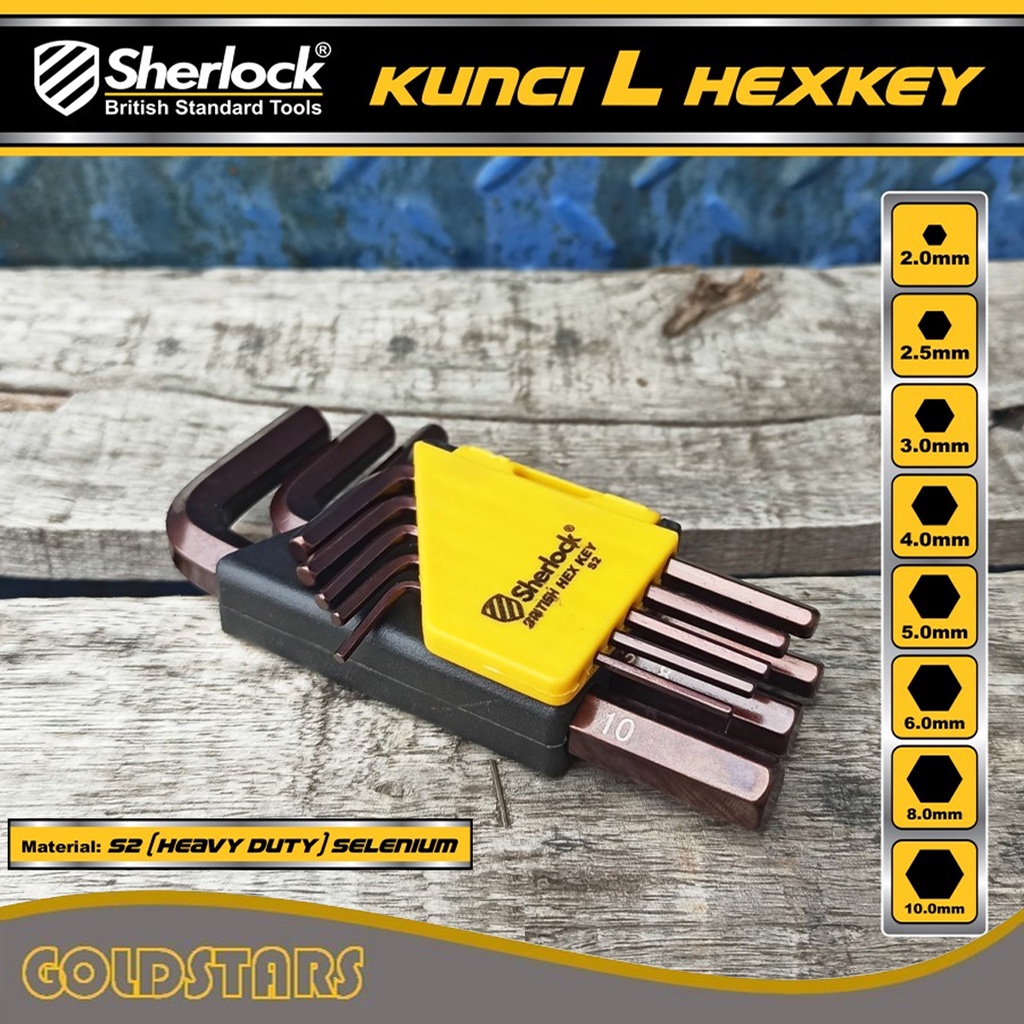 Kunci L Set 8 pcs mm (Pendek) Original Sherlock Kunci L Hexkey Material S2 (Heavy Duty)