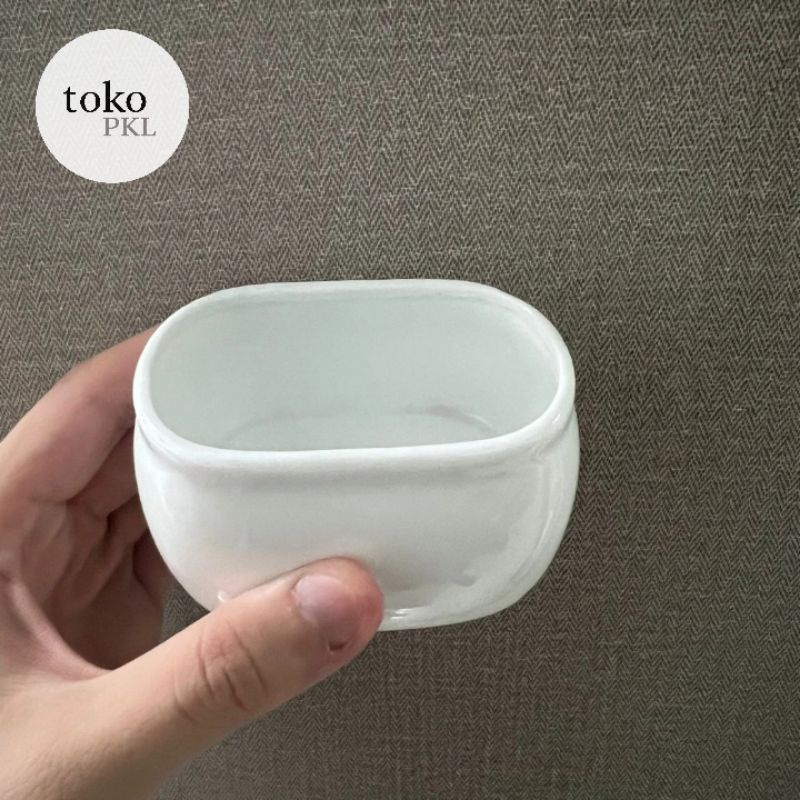 MANGKOK KERAMIK - mangkuk saos keramik putih kontainer gula ceramic sauce dish kotak