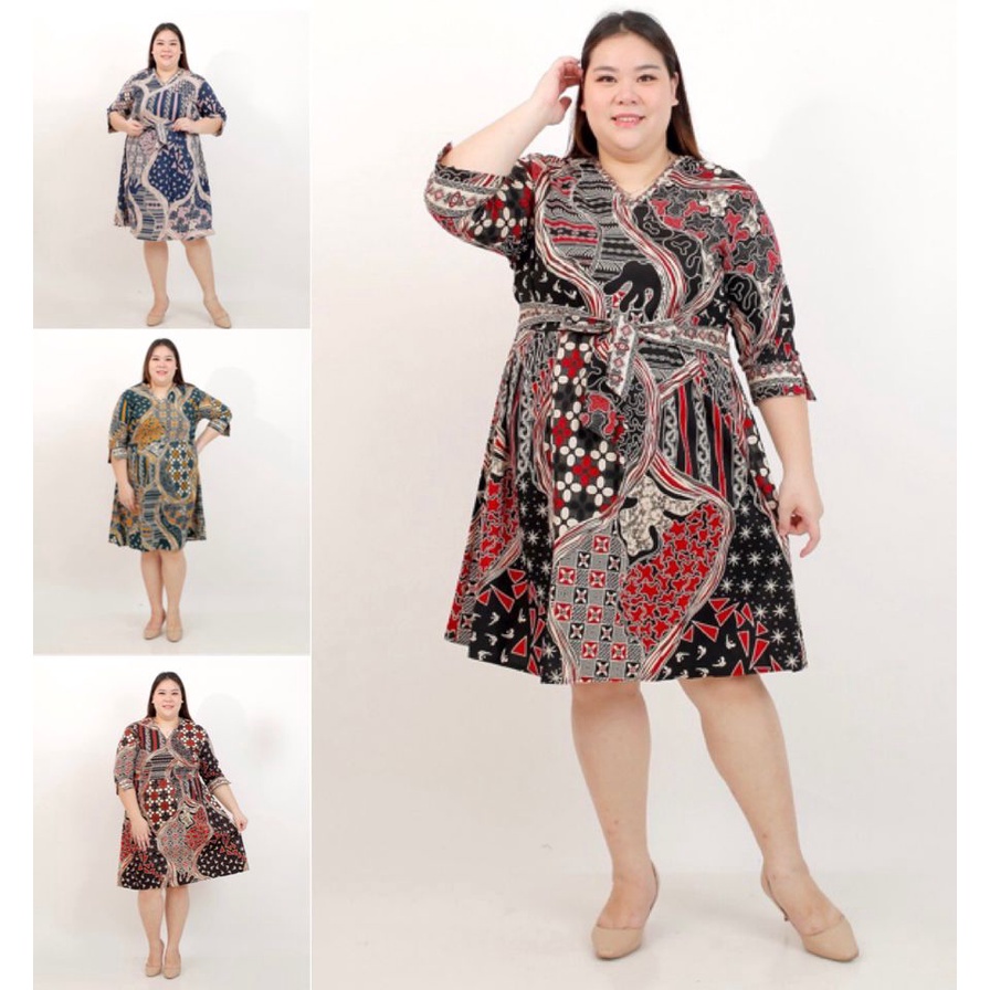 BAJU DRESS BATIK WANITA MODERN JUMBO BIG SIZE 020B LD 120xm XXL XXXL PREMIUM DRESS HAMIL PESTA KERJA