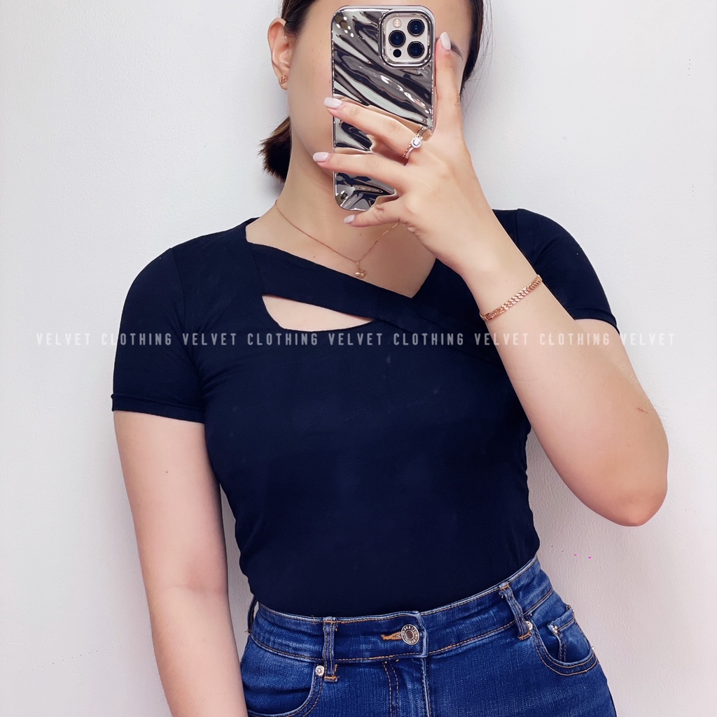 Kaos Wanita Asymmetric Top Korean Style / Atasan Wanita Polos / Kaos Wanita Lengan Pendek 4258