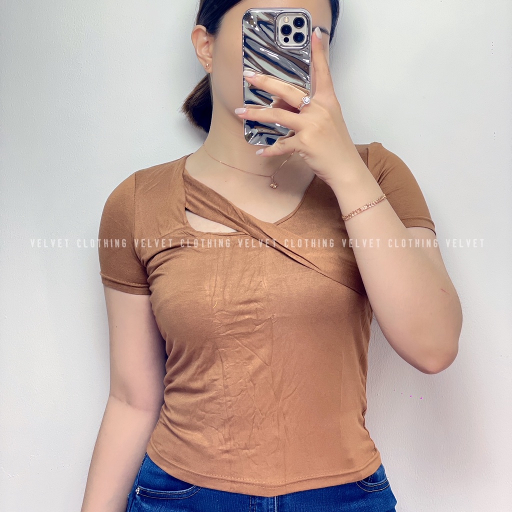 Kaos Wanita Asymmetric Top Korean Style / Atasan Wanita Polos / Kaos Wanita Lengan Pendek 4258