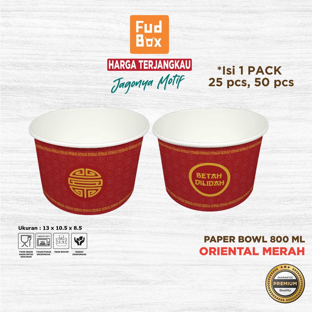 Paper Bowl 800 ml dengan Tutup Paper Rice Bowl Motif Oriental Merah