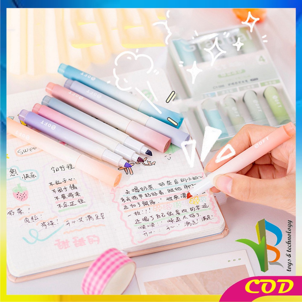 RB-A55 Highlighter Pastel Penanda Teks Set 4IN1 Alat Tulis Sekolah / Spidol Pen Marker Warna Gradasi Painting Multifungsi / Textliner Stasionary Import