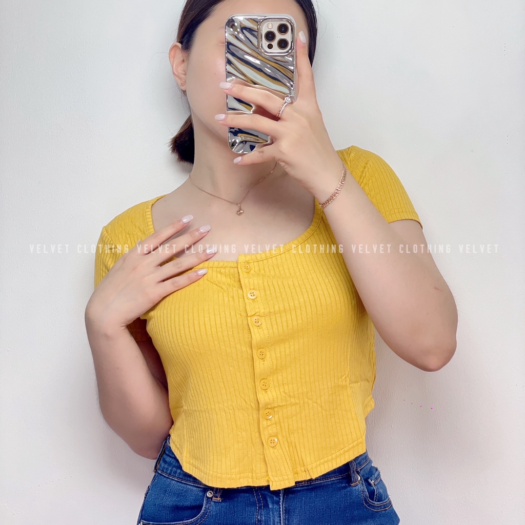 Crop Top Oval Rib button / Croptop kancing oval 4584