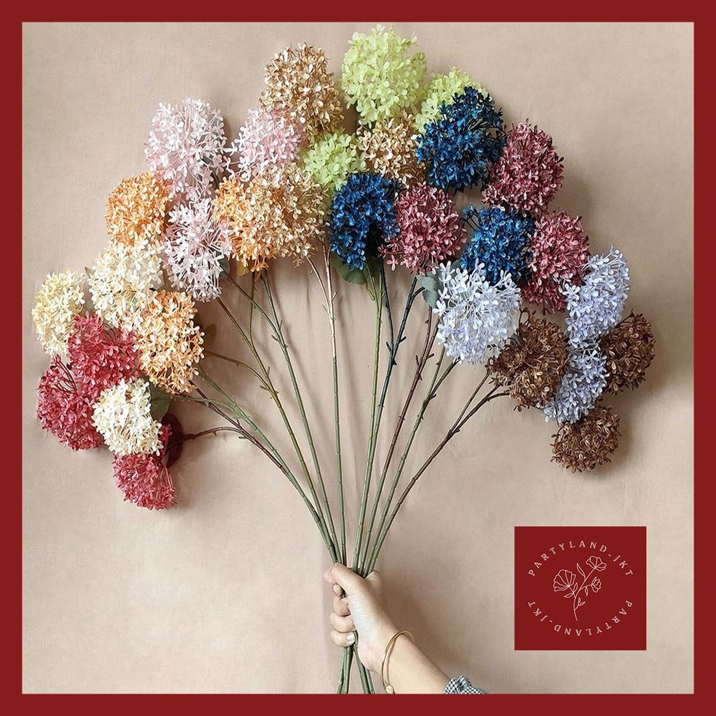 Artificial Flower Snowball Hydrangea 3 Head Bunga Palsu Plastik Buatan Dekorasi Hias