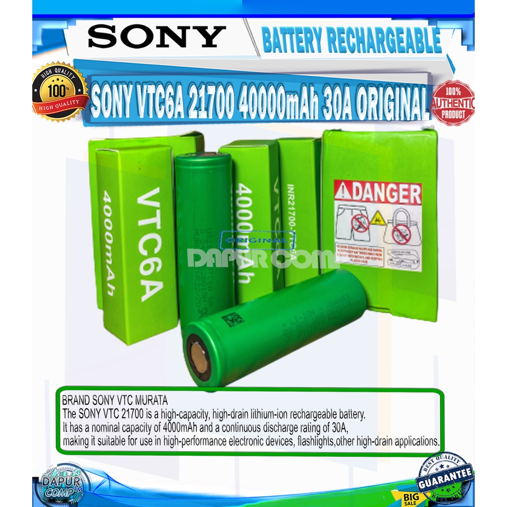 BATTERY BATRE SONY VTC 6A 21700 4000mAh 30A ORIGINAL SONY MURATA