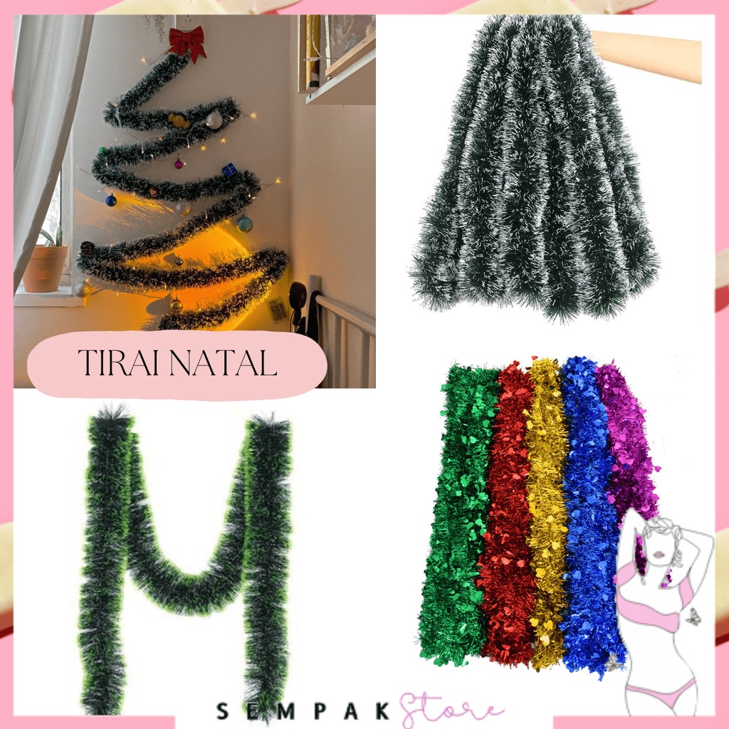 SS Slinger Tinsel Rumbai 2 Meter Hiasan Pohon Natal Motif Bintang Love Aksesoris Dekorasi Rumah Ornamen Natal Slinger Motif 2 Warna 2M