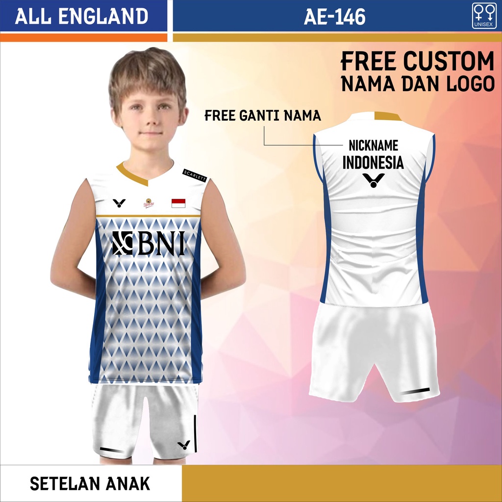 Set jersey celana badminton indonesia singlet anak baju bulu tangkis all england bni