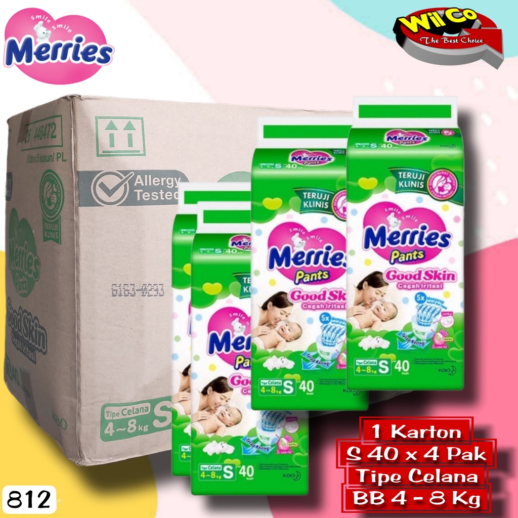 K812B - HARGA 1 DUS ISI 4 PACK (160 Pcs) UKURAN (S - 40 Pcs /Pack) POPOK MERRIES PANTS GOOD SKIN (BB 4 - 8 Kg)