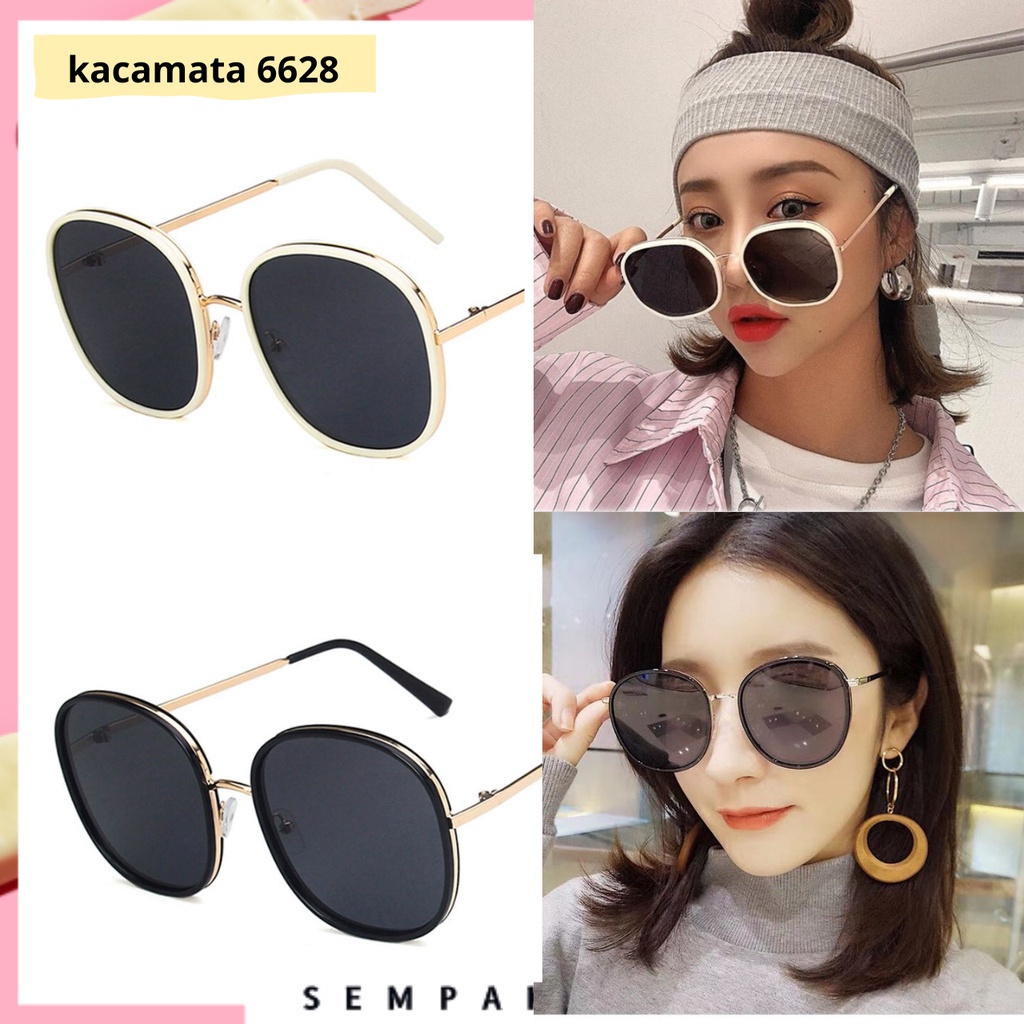 SS Kacamata Wanita Hitam Bulat Korea 6628 Fashion Vintage Kaca Mata Wanita Gaya Sunglasses Unisex0.