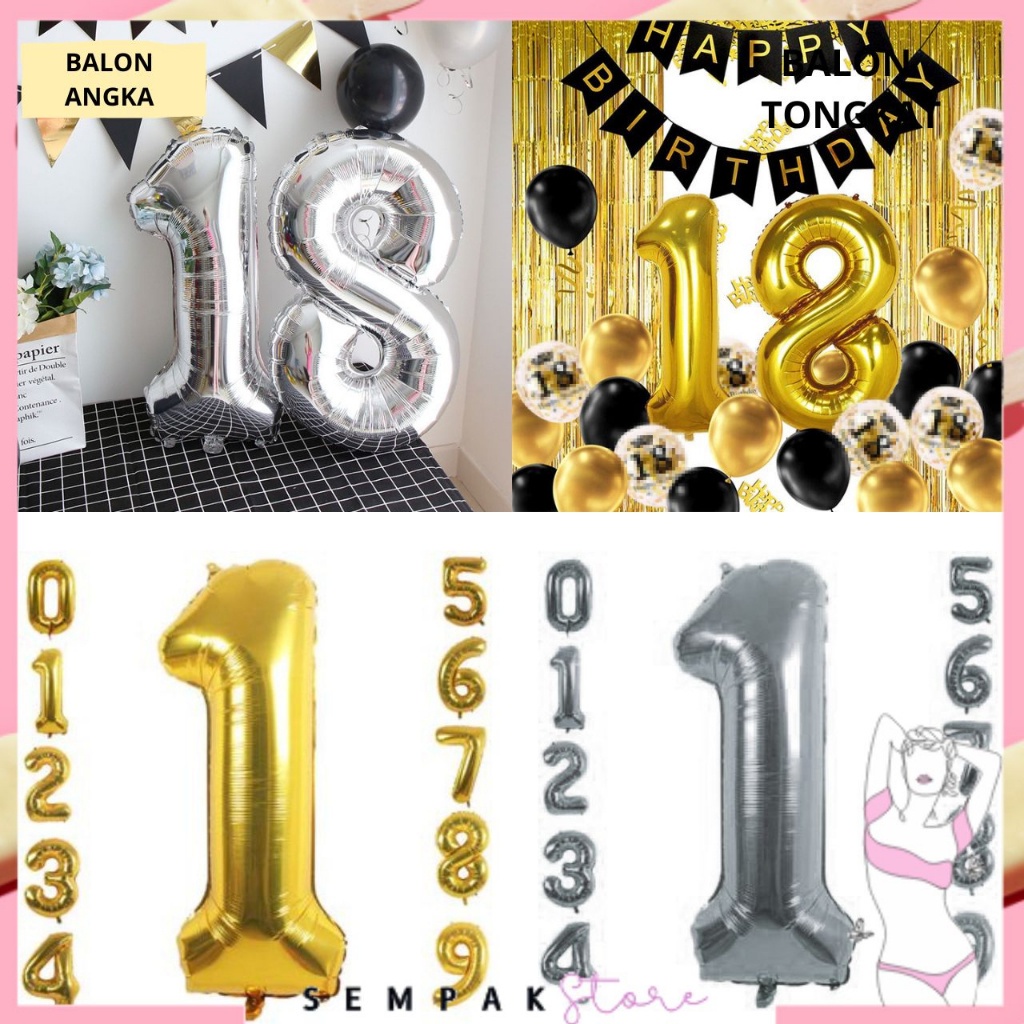 SS Balon Angka Foil Gold Silver 40cm Balon Pesta Ulang Tahun Ballon Number Satuan Murah 40 Cm Murah