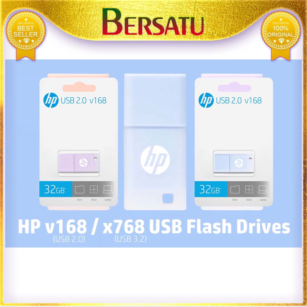 Flashdisk HP V168 blue 32GB ori / Flash disk V168 biru 32 GB karet USB 2.0 Original