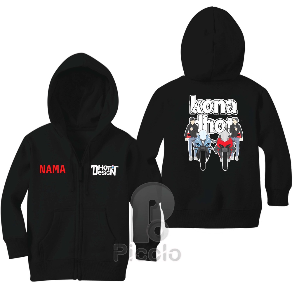 (FREE NAMA) SWEATER HOODIE ZIPPER ANAK MOTIF KARTUN DHOT DESIGN KARAKTER KONA DHOT UNISEX