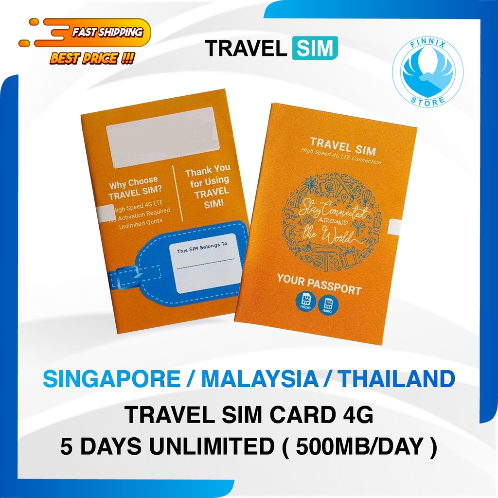 Travel Sim Card Kartu Perdana 4G Singapore Malaysia Thailand 5 Days - 500MB Perhari