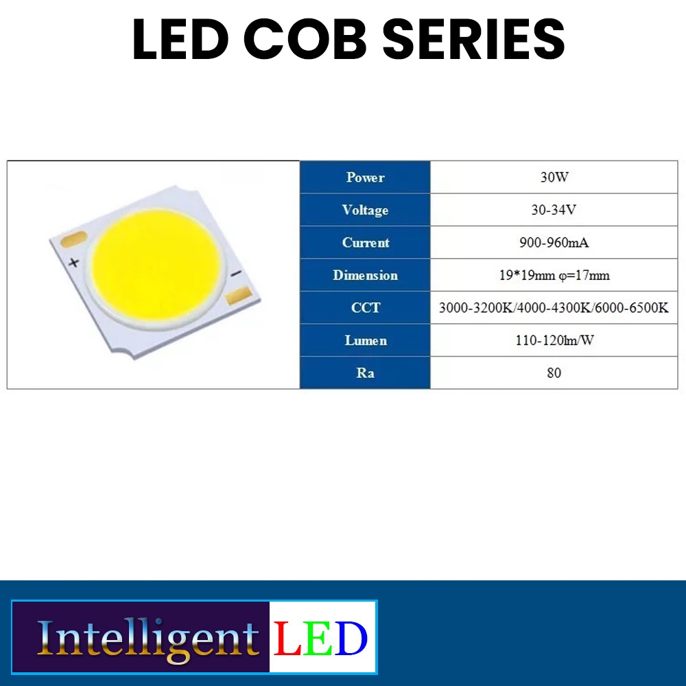 LED Source COB 30W 30-34V 960mA 19x19mm 130-150lm/W 3000K - 10.000K