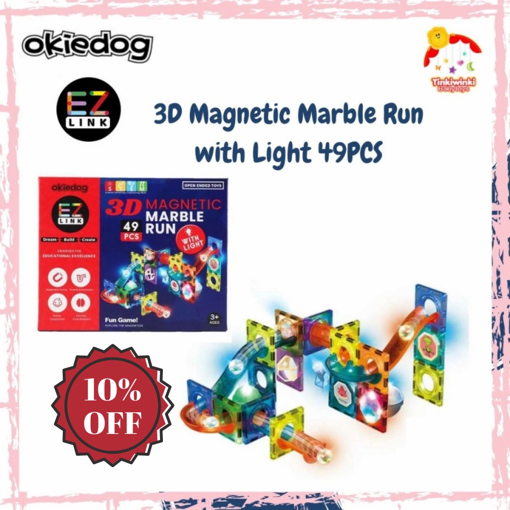 Okiedog EZLink 3D Magnetic Marble Run with Light 49PCS